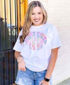 Spring Striped T-shirt With Letter Print, Monogrammed Leggings, Spring Raglan Sleeve T-shirt With Letter Print, Playful Multicolor T-shirt With Name Print, Playful Easter Short Sleeve T-shirt, Pastel Plaid, Playful Multicolor Unicorn Print T-shirt, Cotton Tank Top, Color Shorts