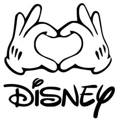 two hands making a heart shape with the word disney written in black on a white background