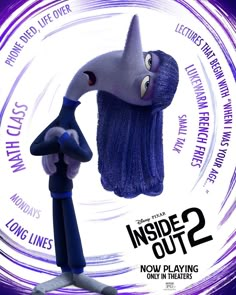 the inside out 2 movie poster features an animated character with long hair and big eyes