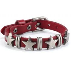 Red Finished Leather Bracelet. Four Stars & Spacers Across Top. Adjustable With Five Buckle Holes. Measures 10” Long X 3/8” Wide. The Last Photo Shows Bracelet Fits 7” To 9” Wrist. In New Condition. Nwt Secret Bracelet, Silver Star Bracelet, Y2k Jewelry, Inspirational Bracelets, Coffee Color, Red Bracelets, Vintage Star, Vintage Punk, Couple Jewelry