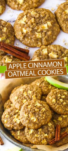 an apple cinnamon oatmeal cookies recipe with apples and cinnamon on the side