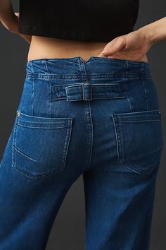 Equal parts clean and casual, the Kit delights with a pocketless design, a roomy wide leg, and a cinch detail for that just-so fit. | The Kit High-Rise Wide-Leg Utility Trouser Jeans by Pilcro in Blue, Women's, Size: 28, Cotton/Elastane/Lyocell at Anthropologie Cropped Wide Leg Jeans, High Rise Wide Leg Jeans, Cropped Wide Leg Pants, Blue Fits, Loose Blouse, Denim Details, Boho Blouses, Premium Denim, The Kit