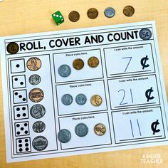 roll, cover and count money game for kids