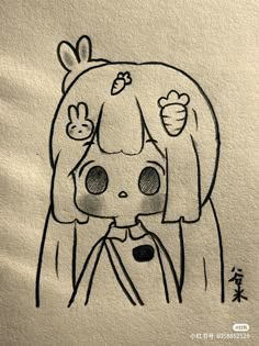 a drawing of a girl with long hair and bunny ears on her head is shown