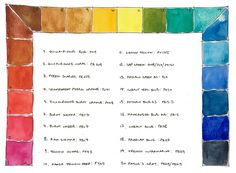 a drawing of a color chart with different colors and numbers in each section on the page