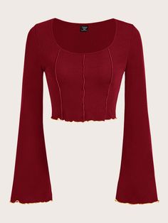 Burgundy Casual Collar Long Sleeve Knitted Fabric Plain  Embellished Slight Stretch All Women Plus Clothing Sweatpants Outfit Fall, Cute Outfits With Shorts, Cute Outfits With Jeans, Baggy Pants, Mode Inspo, Red Outfit