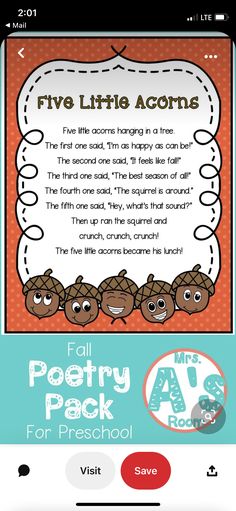 the five little acorns poem app on an iphone