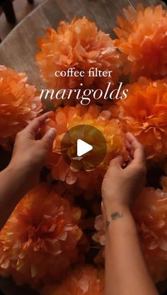 Instagram Coffee Filter Daisies, Marigold Coffee Filter, Fall Leaves Table Decor, Tie Dye Coffee Filters, Coffee Filter Sunflowers, Coffee Filters Flowers, Coffee Filter Marigolds, Paper Marigolds Diy, Colors That Go With Orange