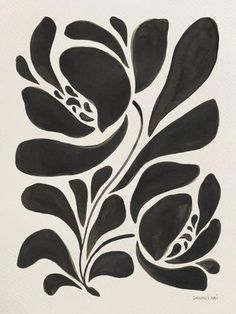 a black and white drawing of some flowers