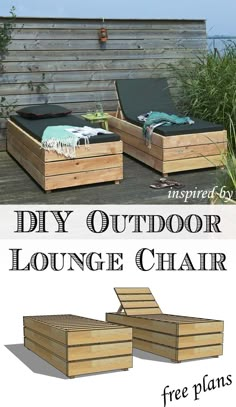 the diy outdoor lounge chair is made out of wood and has an ottoman for storage