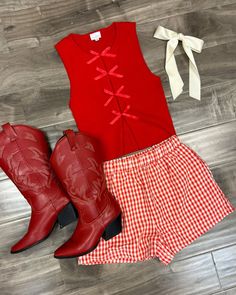 These cute and comfy Red Gingham Shorts are the perfect addition to your everyday outfit rotation! An elastic waistband makes the fit adjustable and comfy while pockets allow for hands-free carrying. Whether you're heading to school, brunch with your friends, a weekend theme park date, or just lounging at home, you'll be wearing these cuties on repeat. Theme Park Date, Gingham Cotton Summer Shorts, Red Plaid Shorts, Red Gingham Shorts, Spring Gingham Bottoms With Built-in Shorts, High-waisted Gingham Cotton Shorts, Park Date, Outfit Rotation, Denim Dress Outfit