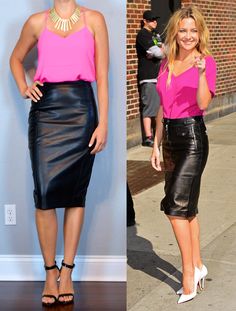 outfit post – las vegas: pink reversible cami, black faux leather pencil skirt, black heels | Outfit Posts | Bloglovin’ Pink Pencil Skirt Outfit, Socal Fashion, Nude Heels Outfit, Black Pencil Skirt Outfit, Black Heels Outfit, White Leather Skirt, Simple Heels, Long Leather Skirt, Pink Pencil Skirt