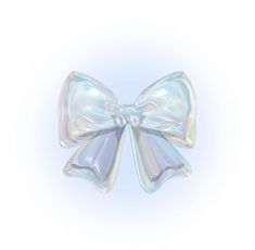 a large white bow on top of a light blue background with an iridescent effect