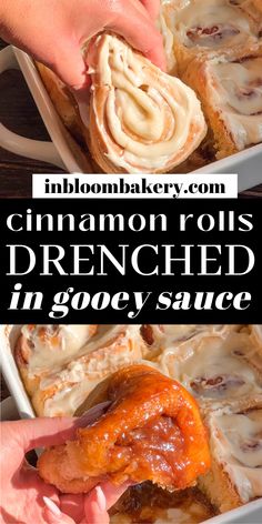 cinnamon rolls drizzled in gravy sauce and then topped with melted cheese