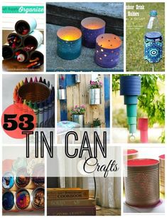 the collage shows different types of tin can crafts