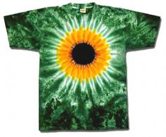 a green and yellow tie dye shirt with a black center