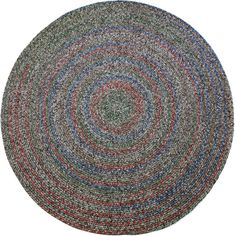 a round rug with multicolored circles on the center and bottom in various colors