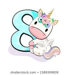 the number eight is decorated with an adorable unicorn