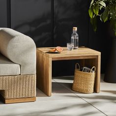 a chair and table with some drinks on it