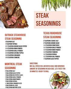 the steak seasoning list is shown with different foods and ingredients to choose for it