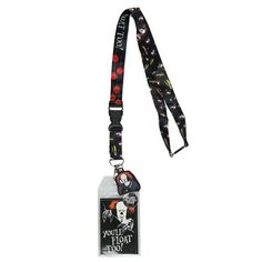 If you're looking for Pennywise merchandise or Stephen King's IT Lanyards specifically, you've come to the right place! These lanyards are a cut above the rest regarding looks, durability, and overall high-quality design. These IT movie lanyards are officially licensed products. Each of these lanyards features a great dual-sided design. One has a You'll Float Too! script logo with red balloons, and the other features a Pennywise face and character pattern. The ID lanyards have a breakaway design at the neck and a few inches from the ID holder. Size: One Size.  Color: Black.  Gender: unisex.  Age Group: adult. Pennywise Face, It Movie, It Pennywise, You'll Float Too, Character Pattern, Red Balloon, Amusement Parks, Movie Buff, Script Logo