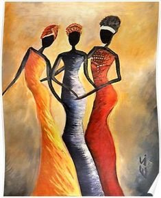 an oil painting of three women in evening dresses