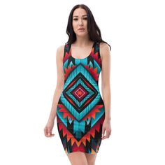 Unleash your inner explorer with the captivating Aponi Navajo Print bodycon dress. Inspired by the intricate designs of the Navajo tribe, this dress showcases the beauty and elegance of their Indian heritage. The striking and colorful patterns demand attention, making a unique fashion statement wherever you go * 82% polyester, 18% spandex * Made with smooth, comfortable microfiber yarn * Material has a four-way stretch Navajo Tribe, Navajo Print, Flower Mound, Colorful Patterns, Indian Heritage, Printed Bodycon Dress, Intricate Designs, Unique Fashion, Color Patterns