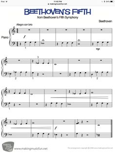 sheet music with the words beeton's fifth on it