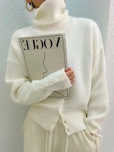 Affordable price buy Sweater on Stylewe, SPU: 17SW8N74D9, Color: White, Style:Simple, Neckline:Turtleneck. Cheap Sweaters Online, Ladies Turtleneck Sweaters, Mode Casual, High Neck Sweater, Long Sleeve Turtleneck, Pullover Sweater Women, Fitted Sweater, Fall Sweaters, Sierra Leone