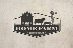 a logo for a farm with a cow and windmill in the background that says, home farm premium quality