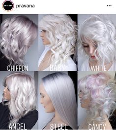 Pravana blondes Blonde Icy Hair, Platinum Hair Ideas, White Hair Color Ideas, Icy Hair, Silver Blonde Hair, Icy Blonde Hair, White Hair Color, Hair Color Pastel, Platinum Hair