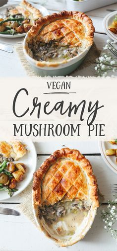 vegan creamy mushroom pie on a white table