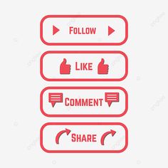 three red buttons with arrows pointing in different directions and the words follow, like comment, share