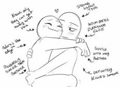 a drawing of two people hugging each other with the caption's above them