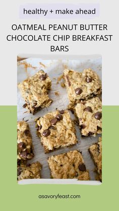 healthy and make ahead oatmeal peanut butter chocolate chip breakfast bars with text overlay