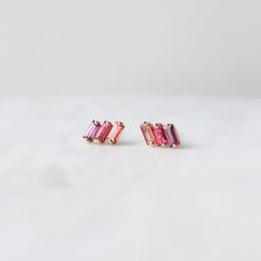 EAR-14K 14k Yellow Gold Mixed Pink Baguette Bar Earring Baguette Earring, Bar Earring, Suzanne Kalan, Pink Topaz, Bar Earrings, Post Earrings, Topaz, Fine Jewelry, Yellow Gold