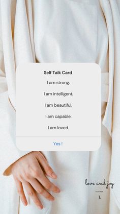 a woman's hand with the words self talk card on it