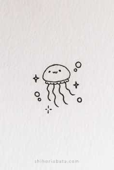 a drawing of a jellyfish with bubbles and stars on it's back side