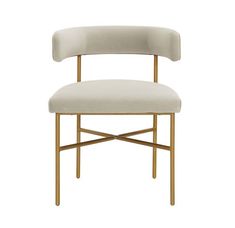 a gold metal frame chair with a white upholstered seat