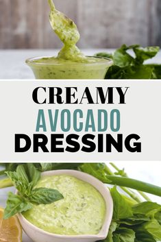 creamy avocado dressing in a white bowl and garnished with cilantro