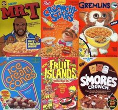 cereal ads from the past and present are shown in this collage, with an image of