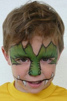 Kid Face Paint Ideas, Full Face Paint, Monster Dinosaur, Dinosaur Face Painting, Monster Face Painting, Facial Painting, Dragon Face Painting, Dragon Makeup, Dragon Monster