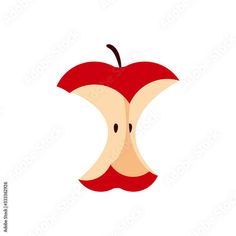 an apple cut in half on a white background