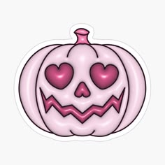 a pink pumpkin with hearts in the shape of a face sticker on a white background