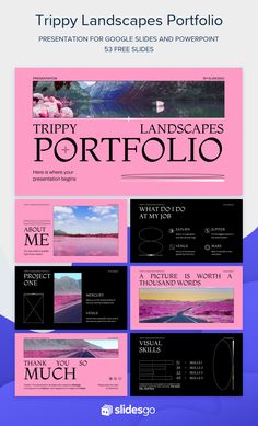 Trippy Landscapes Portfolio Powerpoint Cover Design Ideas, Presentation Design Layout Aesthetic, School Google Slides Templates, Design Breif Ideas, Art Portfolio Powerpoint, Powerpoint Design Colorful, Cool Slides Powerpoint, Powerpoint Portfolio Design