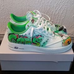 Custom Air Force 1 Get $ If U Like N Box Me Brand New N Box Never Worn Nike Shoes Women Fashion, Preppy Shoes, Custom Nike Shoes, Custom Air Force 1, Custom Nike, Fresh Shoes, Custom Nikes, Swag Shoes, Nike Green