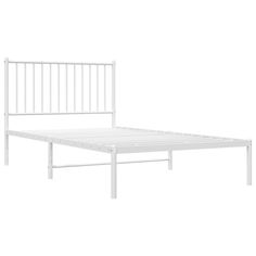 a white bed frame with no headboard and foot board is shown in front of a white background