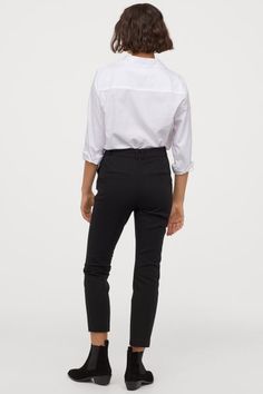 Slacks - Black - Ladies | H&M US 3 Elastane Chinos For Workwear With Straight Leg, Office Straight Pants With Pull-on Style, Stretch Straight Chinos For Work, Pull-on Straight Pants For Office, Office Pull-on Straight Pants, Slim Fit Elastane Chinos For Work, Workwear Slim Fit Elastane Chinos, Stretch Tapered Leg Chinos For Work, Versatile Tapered Leg Chinos For Work