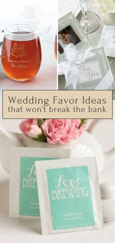 wedding favors that won't break the bank are on display in this collage