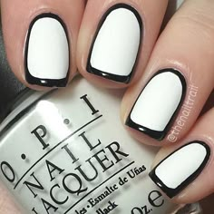 Black and White Borderline Nail Design for Short Nails Black And White Nail Designs, Unghie Nail Art, Trendy Nail Art Designs, Nail Design Inspiration, White Nail Designs, Simple Nail Art Designs